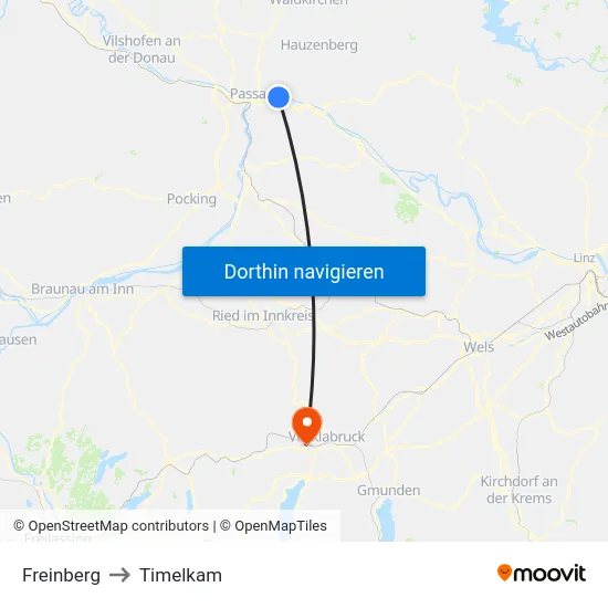 Freinberg to Timelkam map