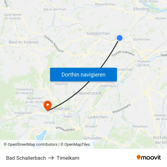 Bad Schallerbach to Timelkam map