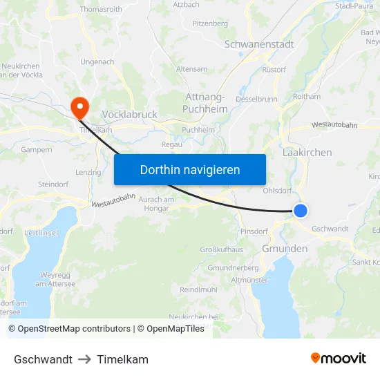Gschwandt to Timelkam map