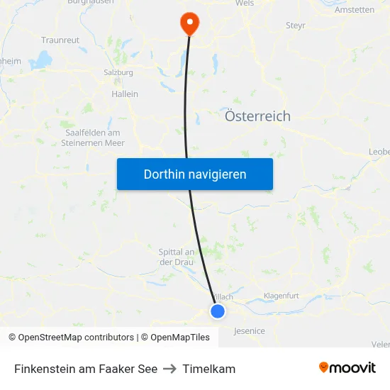 Finkenstein am Faaker See to Timelkam map