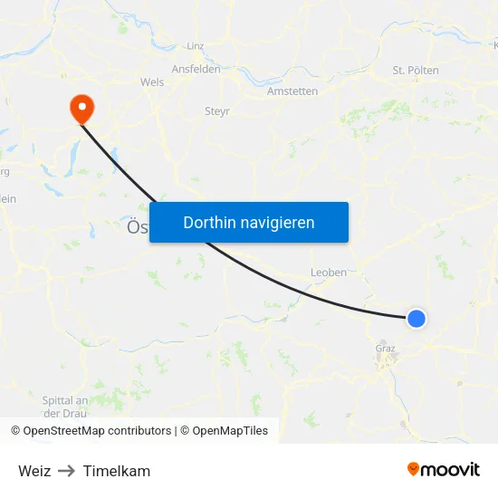 Weiz to Timelkam map