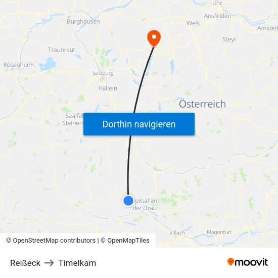 Reißeck to Timelkam map