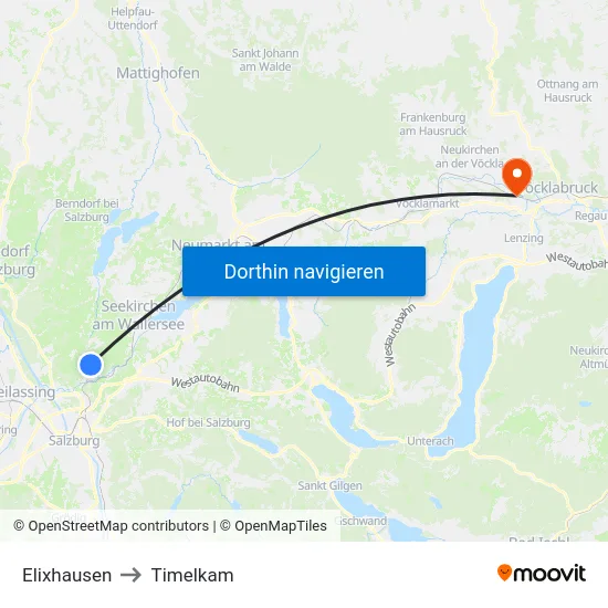 Elixhausen to Timelkam map