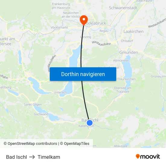 Bad Ischl to Timelkam map