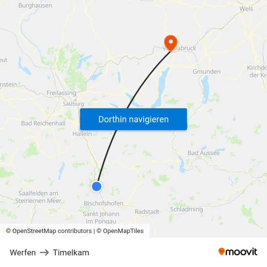 Werfen to Timelkam map