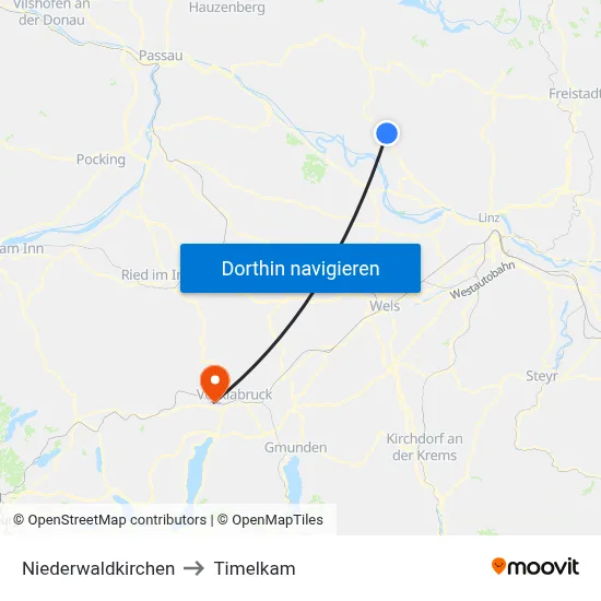 Niederwaldkirchen to Timelkam map