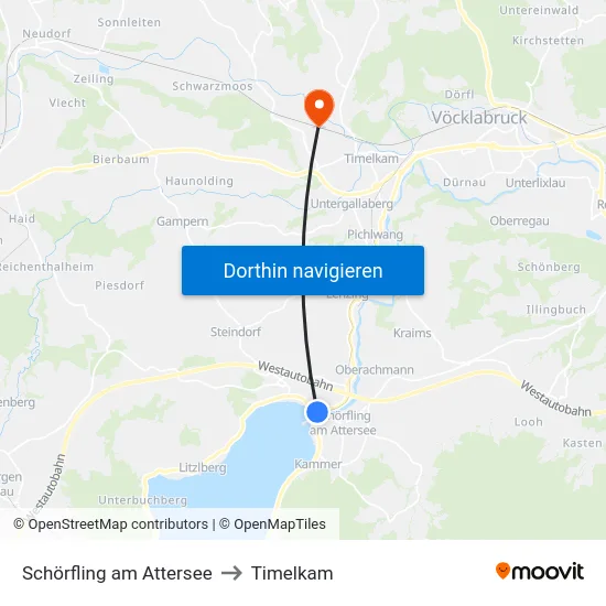Schörfling am Attersee to Timelkam map