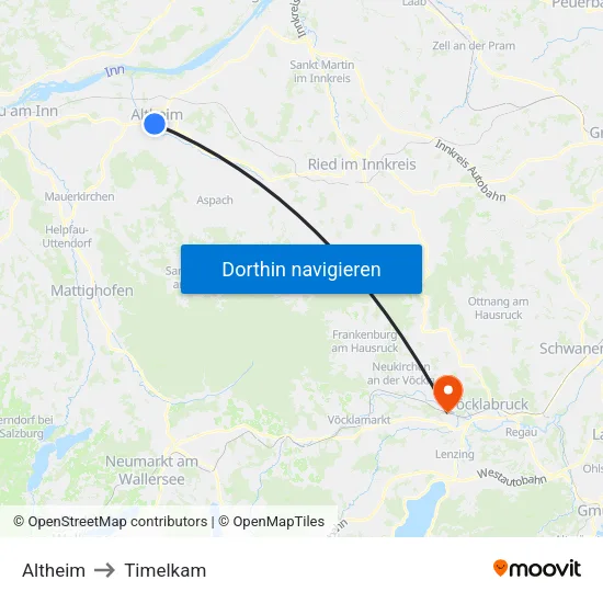 Altheim to Timelkam map