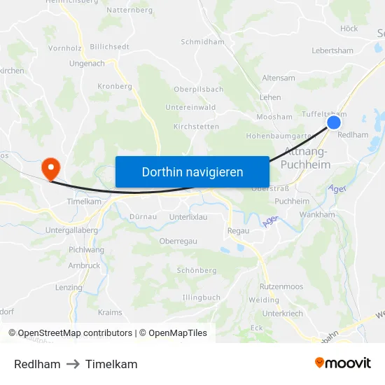 Redlham to Timelkam map