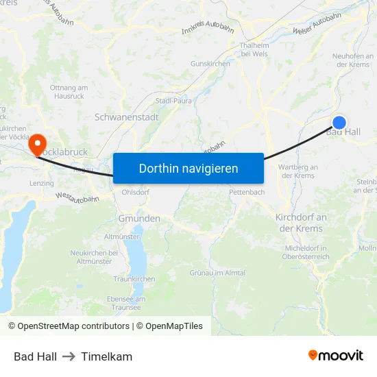 Bad Hall to Timelkam map