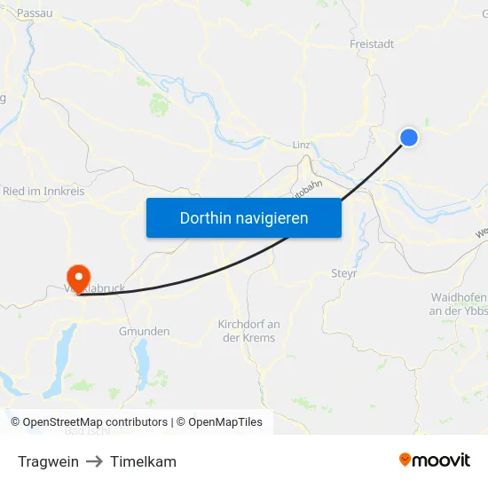 Tragwein to Timelkam map