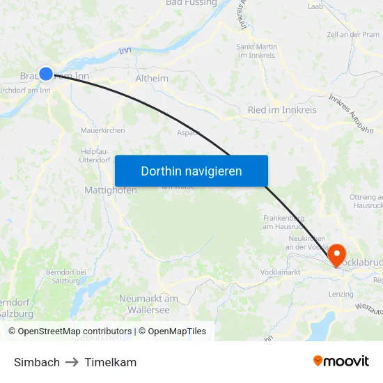 Simbach to Timelkam map