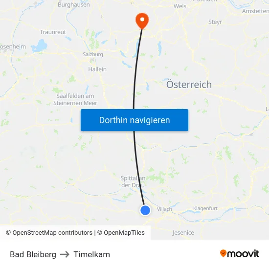Bad Bleiberg to Timelkam map