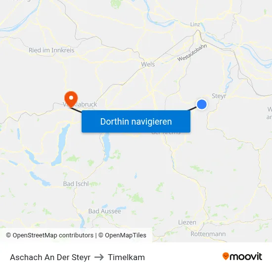 Aschach An Der Steyr to Timelkam map