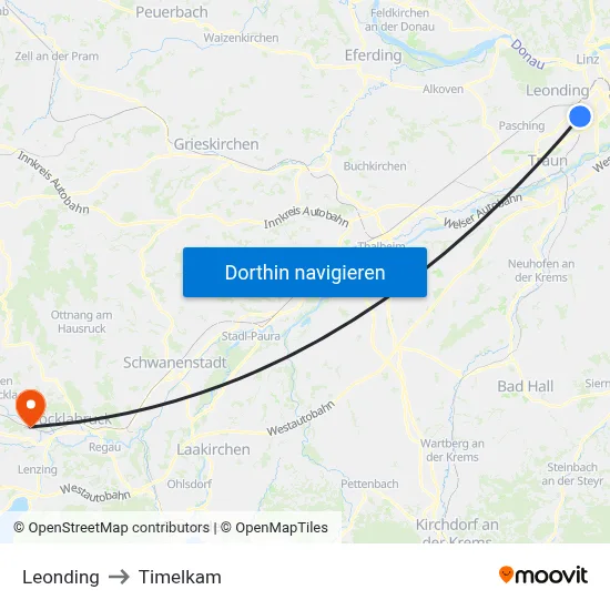 Leonding to Timelkam map
