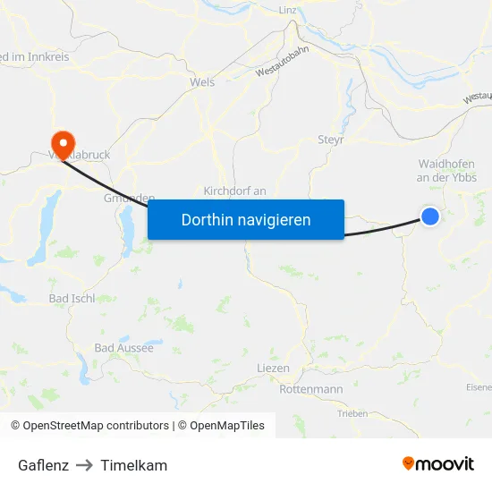Gaflenz to Timelkam map