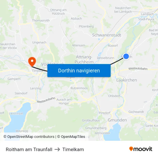Roitham am Traunfall to Timelkam map