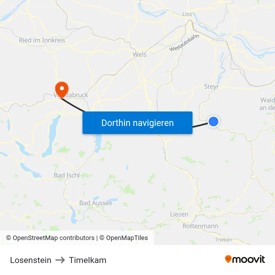 Losenstein to Timelkam map
