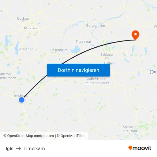 Igls to Timelkam map