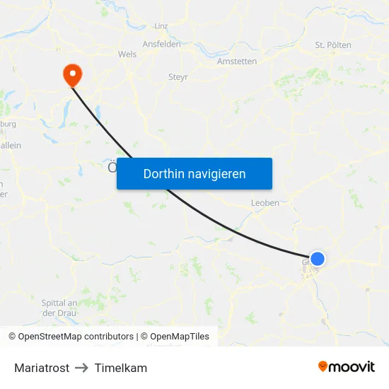 Mariatrost to Timelkam map