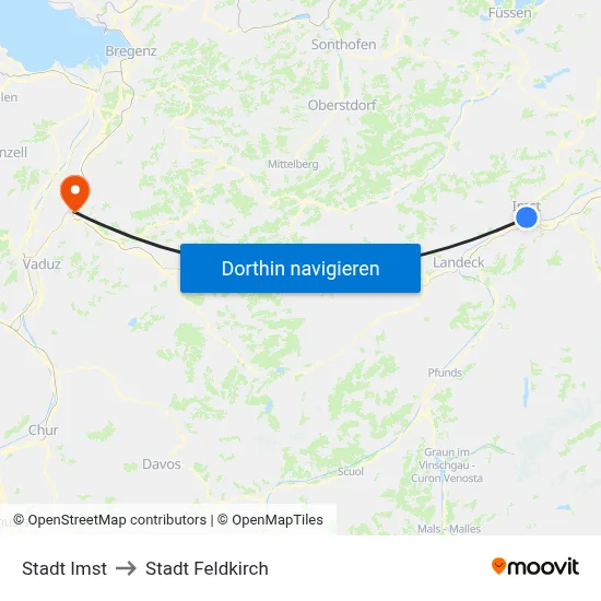 Stadt Imst to Stadt Feldkirch map