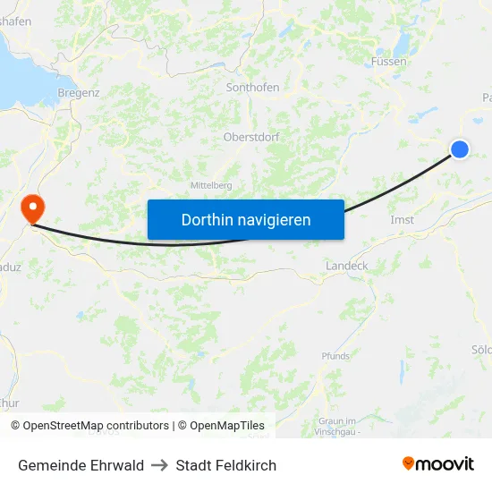 Gemeinde Ehrwald to Stadt Feldkirch map