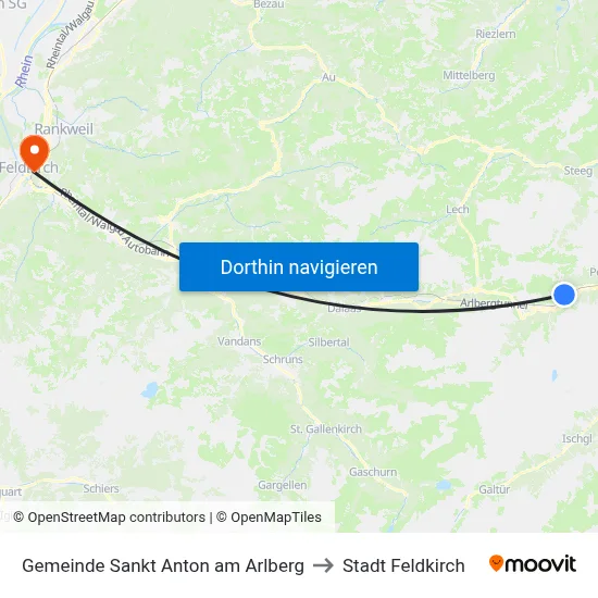 Gemeinde Sankt Anton am Arlberg to Stadt Feldkirch map