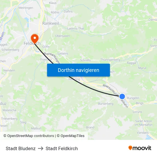 Stadt Bludenz to Stadt Feldkirch map