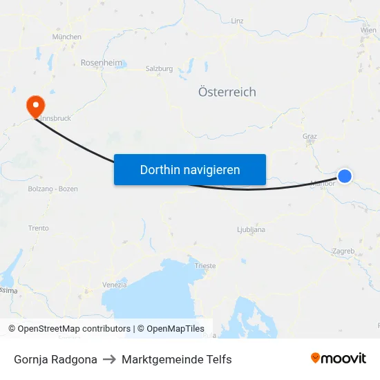 Gornja Radgona to Marktgemeinde Telfs map