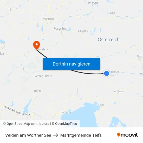 Velden am Wörther See to Marktgemeinde Telfs map