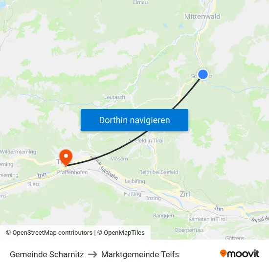 Gemeinde Scharnitz to Marktgemeinde Telfs map