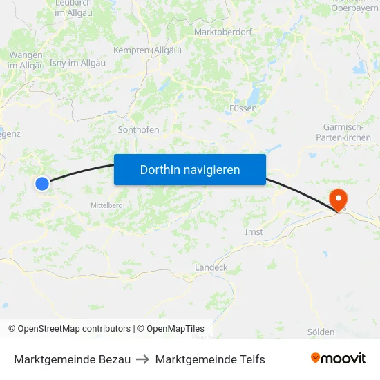 Marktgemeinde Bezau to Marktgemeinde Telfs map