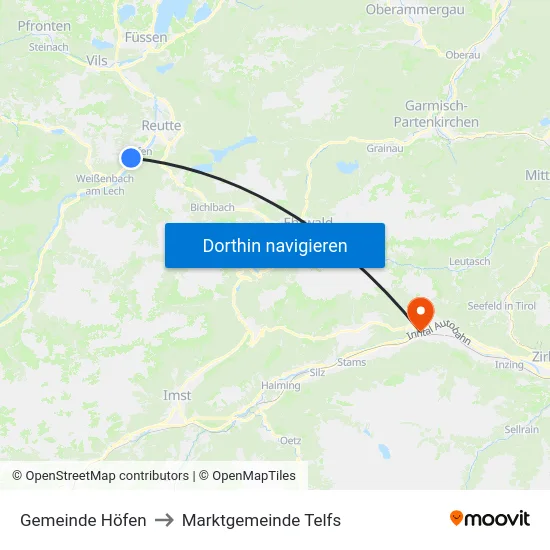 Gemeinde Höfen to Marktgemeinde Telfs map