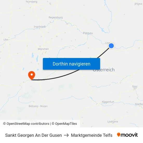 Sankt Georgen An Der Gusen to Marktgemeinde Telfs map