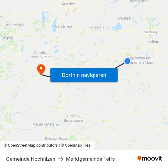 Gemeinde Hochfilzen to Marktgemeinde Telfs map