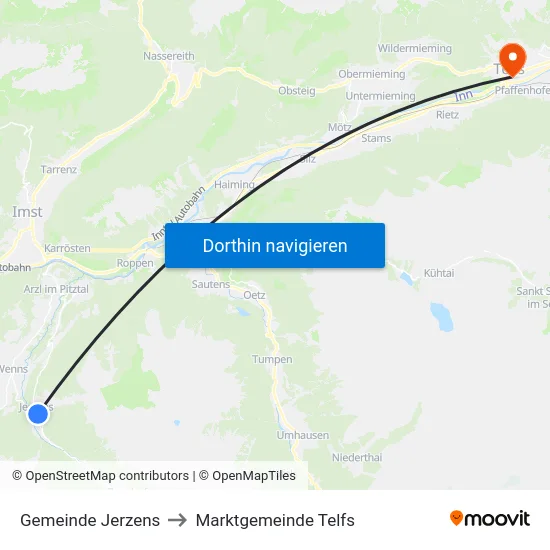 Gemeinde Jerzens to Marktgemeinde Telfs map