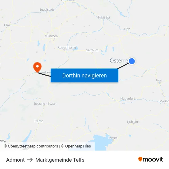 Admont to Marktgemeinde Telfs map