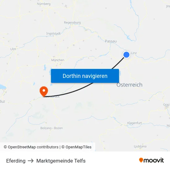 Eferding to Marktgemeinde Telfs map