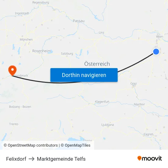 Felixdorf to Marktgemeinde Telfs map