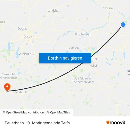Peuerbach to Marktgemeinde Telfs map