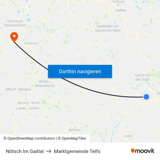 Nötsch Im Gailtal to Marktgemeinde Telfs map