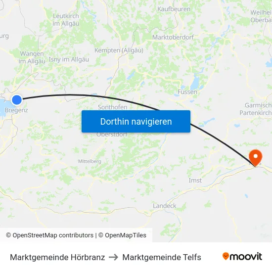 Marktgemeinde Hörbranz to Marktgemeinde Telfs map