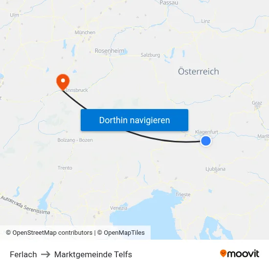 Ferlach to Marktgemeinde Telfs map