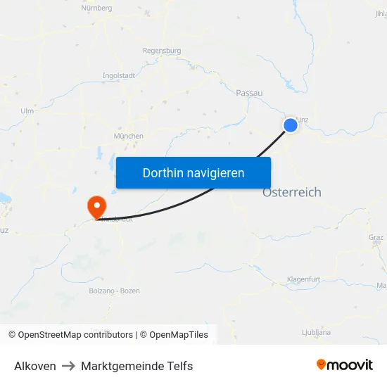 Alkoven to Marktgemeinde Telfs map