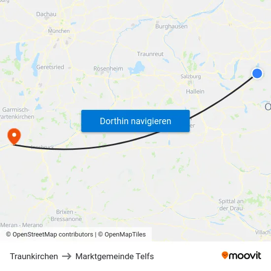 Traunkirchen to Marktgemeinde Telfs map