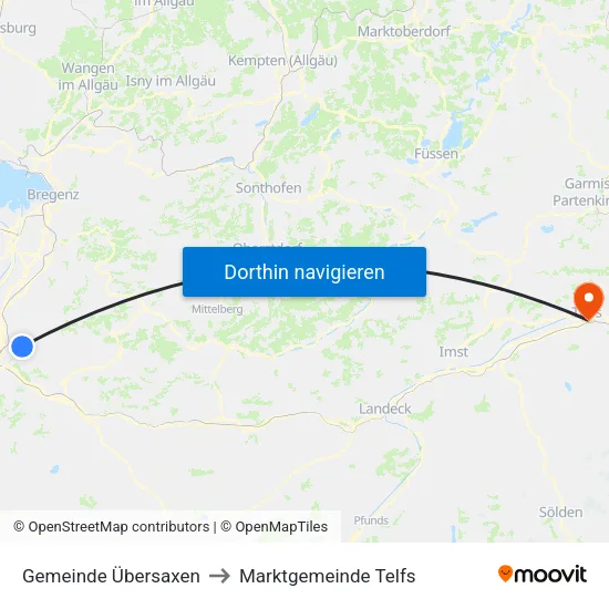 Gemeinde Übersaxen to Marktgemeinde Telfs map