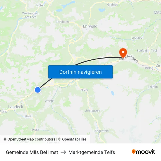 Gemeinde Mils Bei Imst to Marktgemeinde Telfs map