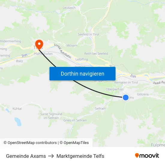 Gemeinde Axams to Marktgemeinde Telfs map
