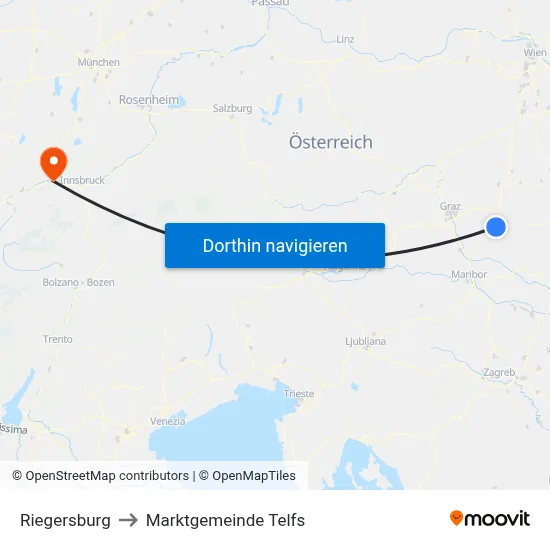 Riegersburg to Marktgemeinde Telfs map