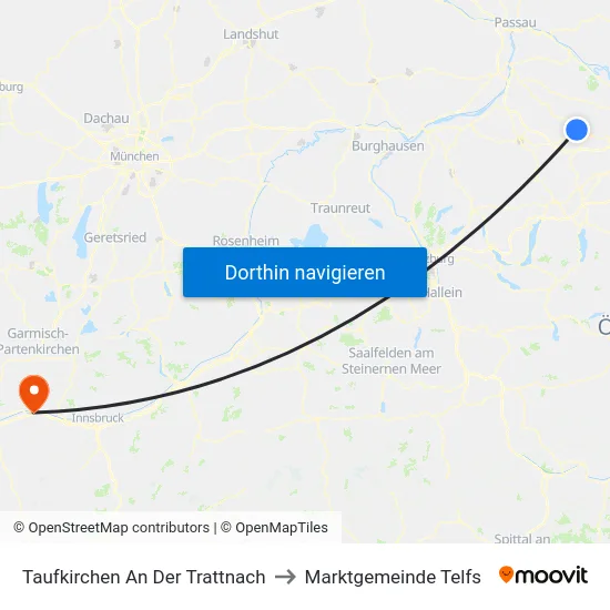 Taufkirchen An Der Trattnach to Marktgemeinde Telfs map